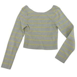 Zara Size Small striped cropped light green & yellow Ribbed Long Sleeve Top